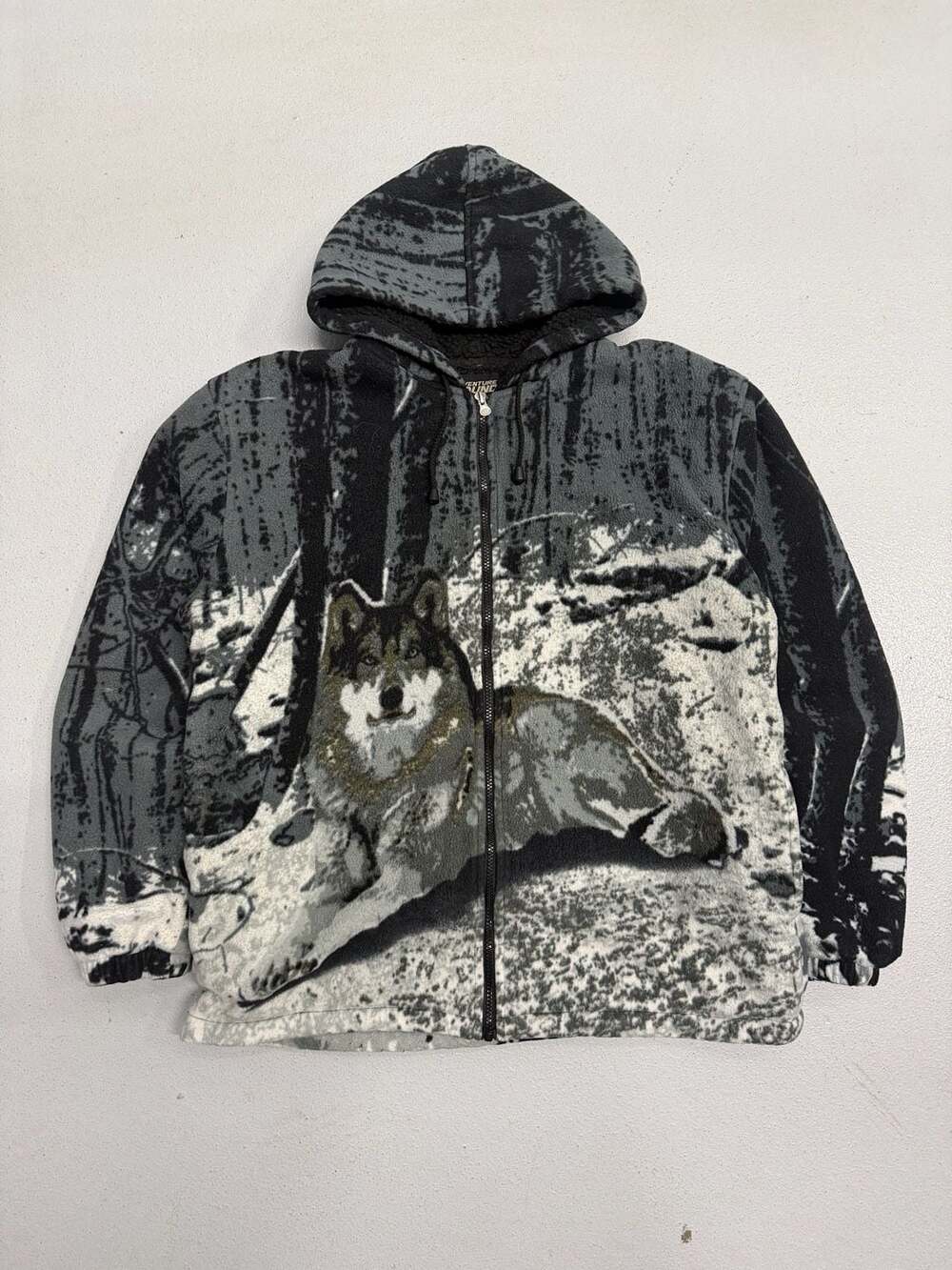 Adventure Bound Hunter Gear Wolf Print Sherpa Lined Full Zip Fleece Hoodie
